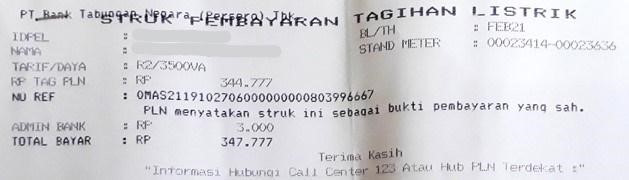 Contoh foto rekening listrik